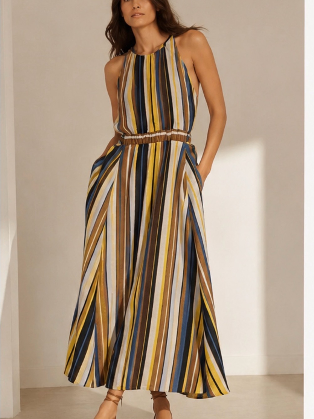 Sandro Paris Striped Linen Maxi Dress | Size 34 (XS) | Worn Once